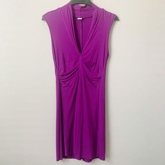 Three Dots Purple Twist Front Jersey Dress Size Small - Picture 5 of 9